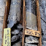 Photographs: Sulphide samples from drill hole SO-C-22-132. Mineralization includes massive sulphides such as pyrite, galena, sphalerite, and lesser chalcopyrite in bands, stockwork or filling breccia, with rims of native silver around the sulphides. Similar intervals of massive mineralization occur to a depth of approximately 167 m. See December 13, 2022 NR.
